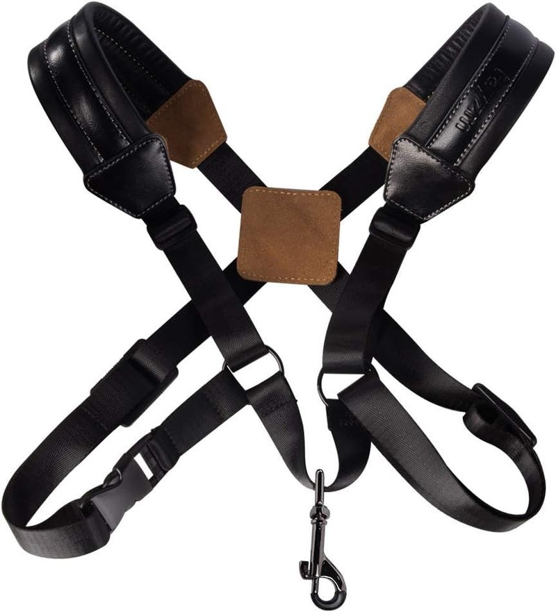 Rayzm Saxophone Strap, Universal Double Shoulder Leather Strap for Sax, Adjustable Padded Harness Strap for Alto Tenor Baritone Saxophone (Large Size) - Image 1